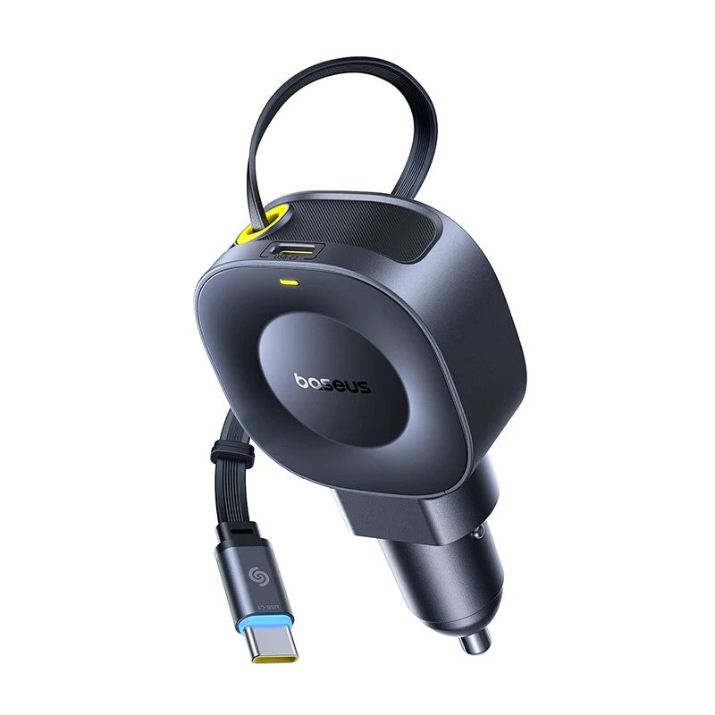 Fast Charging Car Charger USB-C Port + USB-C Retractable Cable
