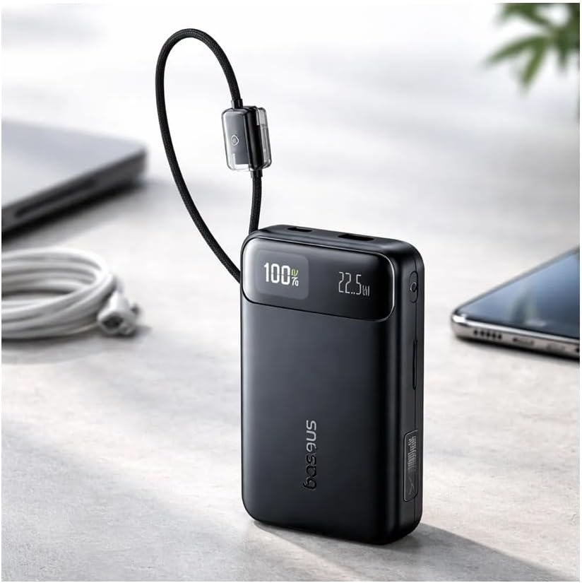 20000mAh Power Bank built-in Lightning & USB-C Cable Digital Display