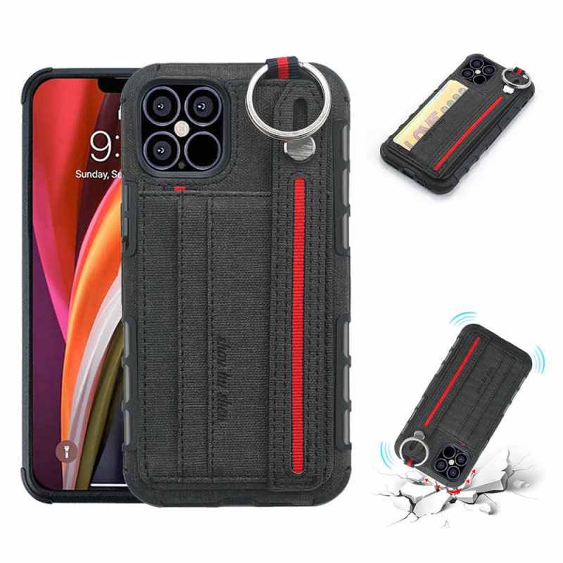 iPhone 12 Pro Max Back Case with Card Holder Ring Grip Hand Strap