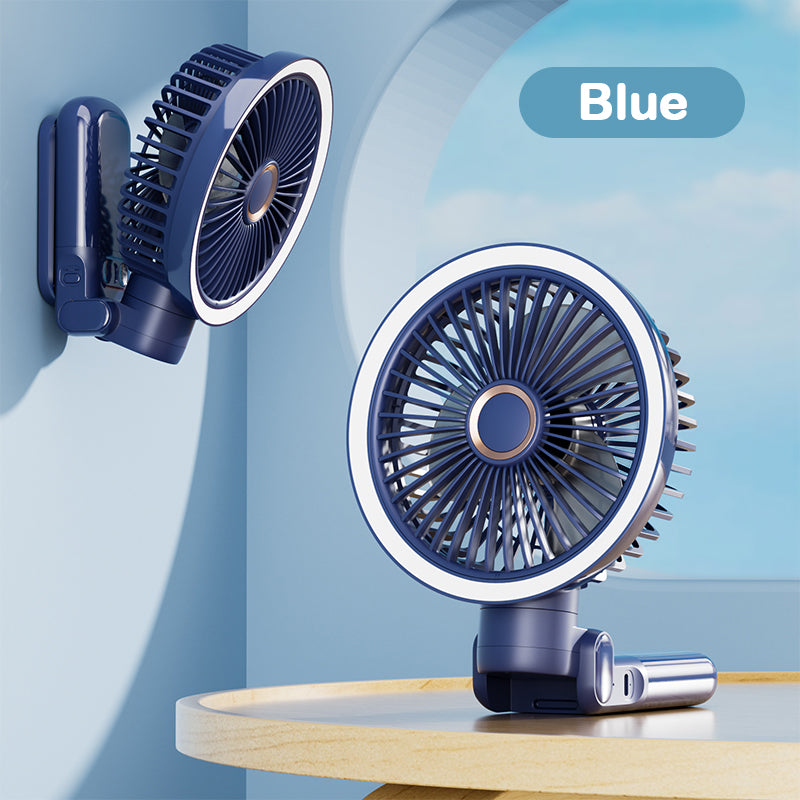 Portable Mini Desk Fan with LED Light Ring USB Rechargeable