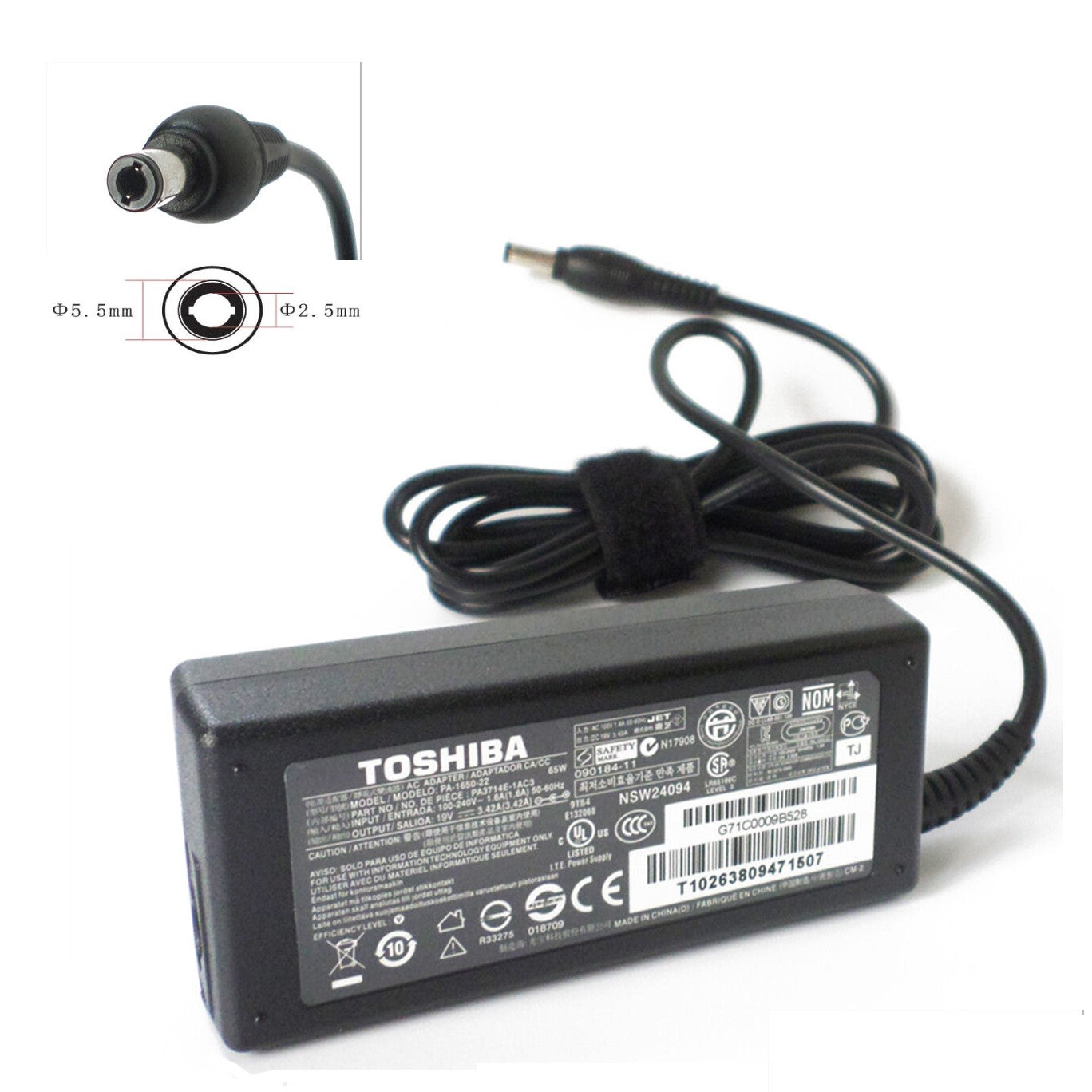 Toshiba 19v 2.37a 5.5x2.5mm 45W P50 C55 C640D L50D-B NB10t-A adapter