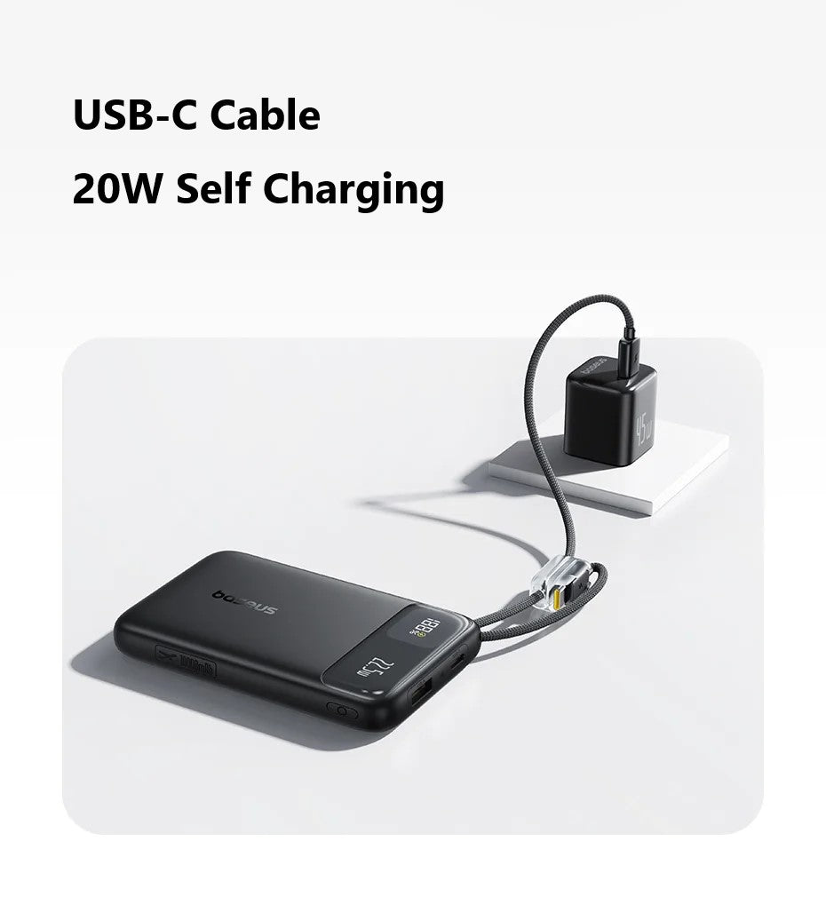 20000mAh Power Bank built-in Lightning & USB-C Cable Digital Display