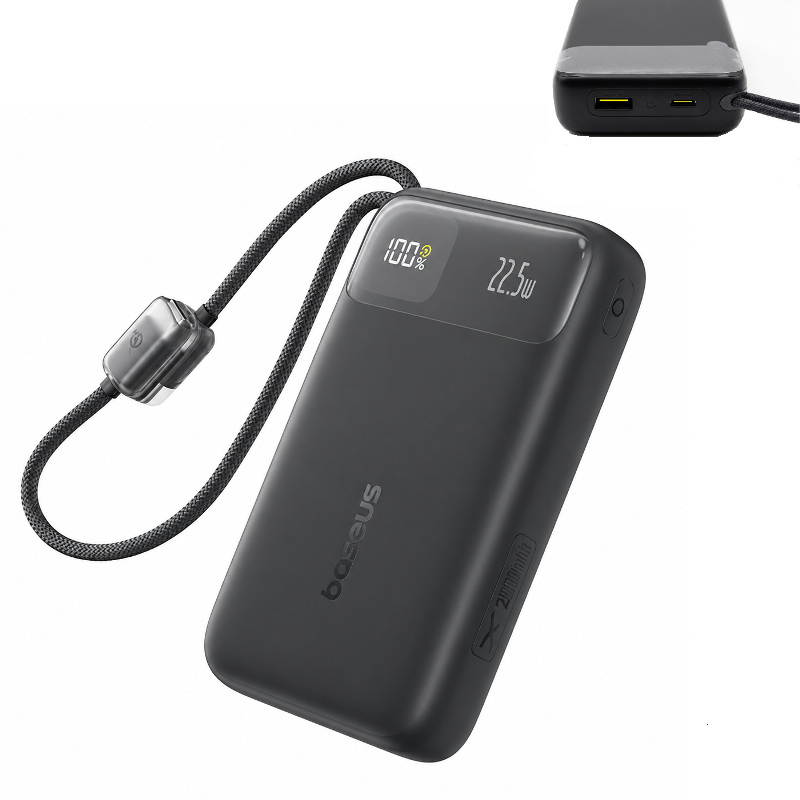 20000mAh Power Bank built-in Lightning & USB-C Cable Digital Display
