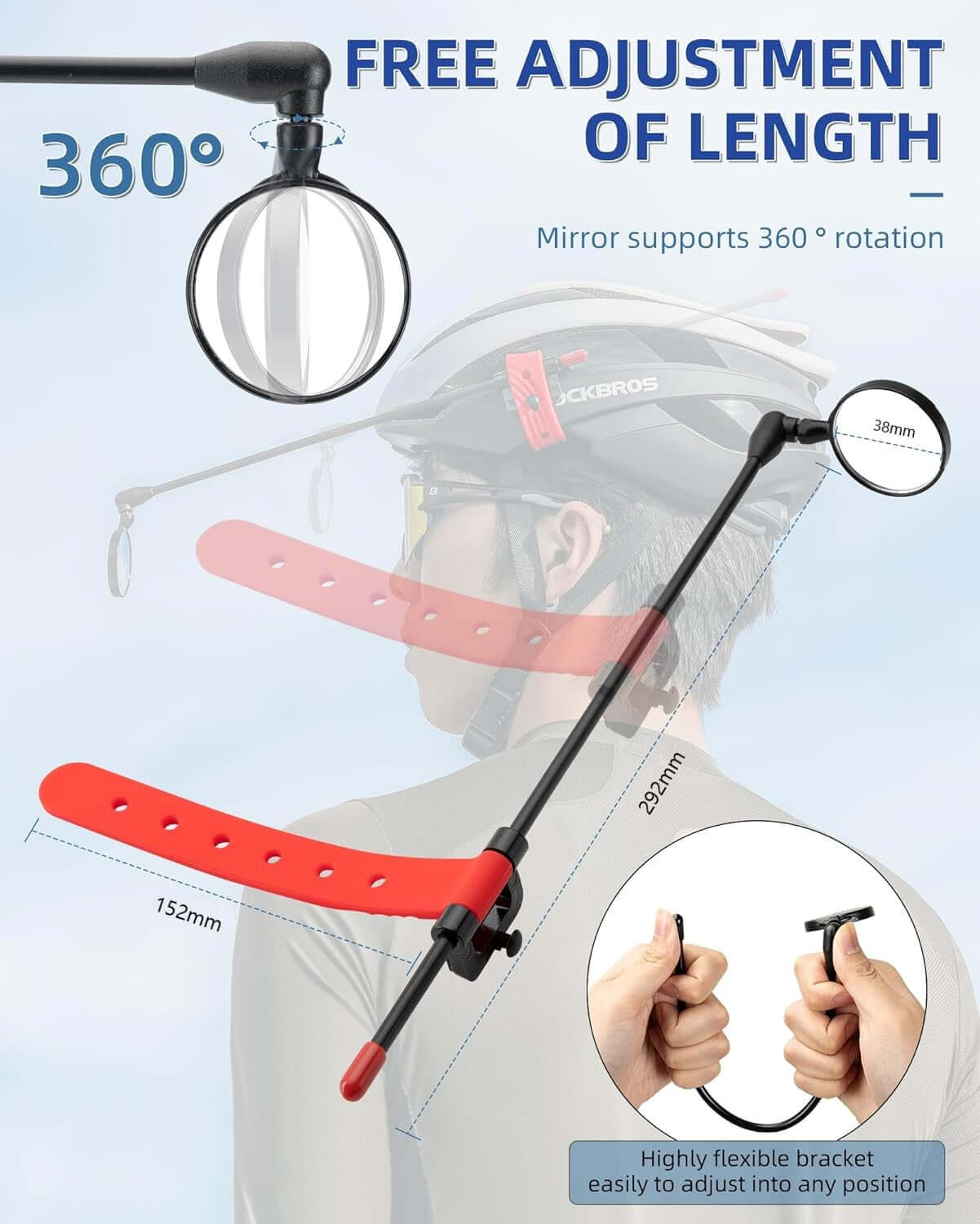 Bicycle Helmet Mount Rearview Mirror Detachable Lightweight Bicycle Helmet Mount Rearview Mirror Detachable Lightweight