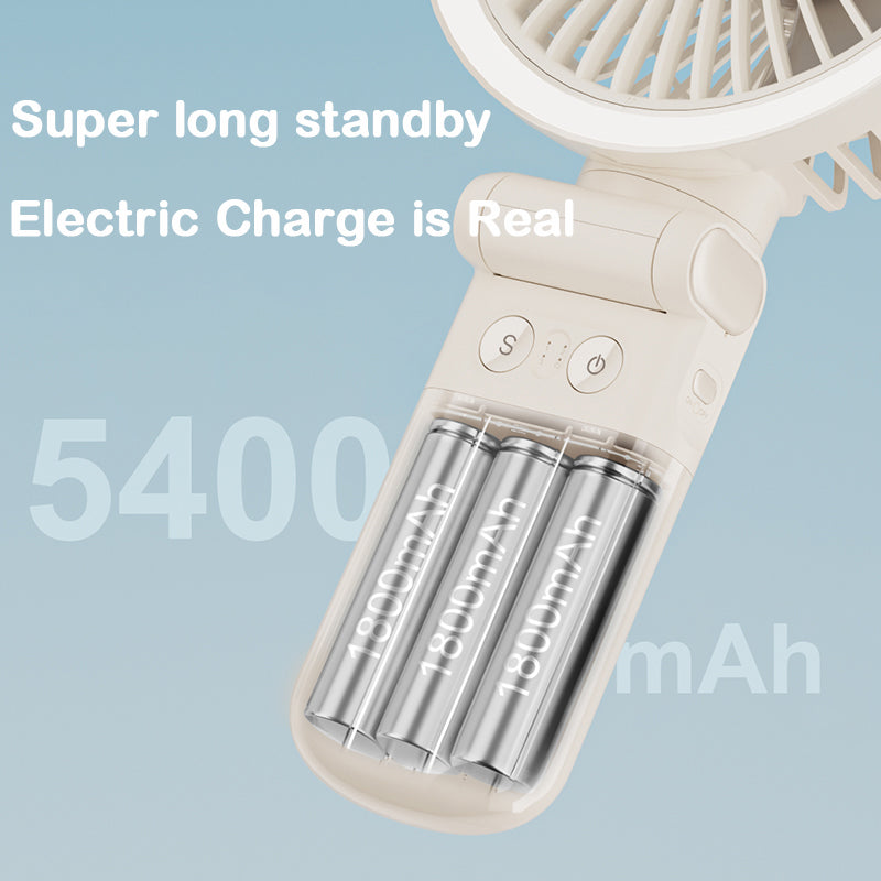 Portable Mini Desk Fan with LED Light Ring USB Rechargeable