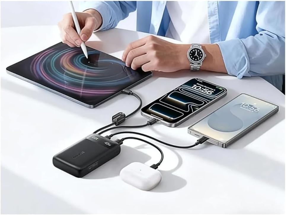 20000mAh Power Bank built-in Lightning & USB-C Cable Digital Display
