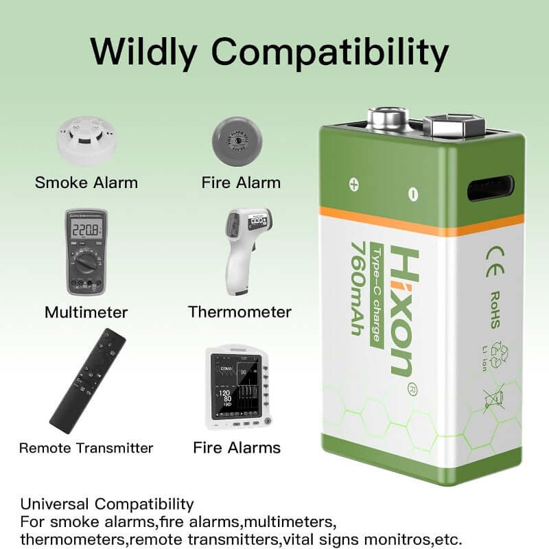 9V Li-ion 760mAh USB Rehcargeable battery 2 Packs