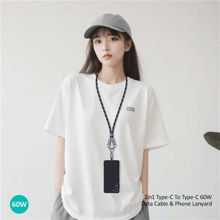 1.2m Phone Lanyard Type-C To Type-C 60W Max Charging Cable