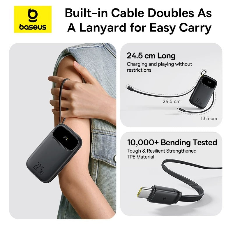 Baseus 20000mAh Powerbank Digital Display With Built-in Cables USB-C + Lightning