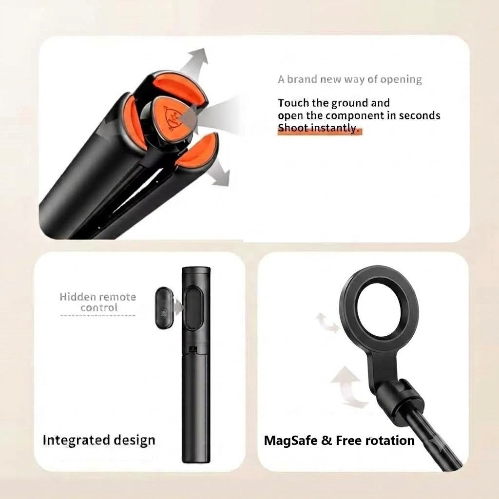 MagSafe Phone Selfie Stick with One-Touch Pop-Out Base