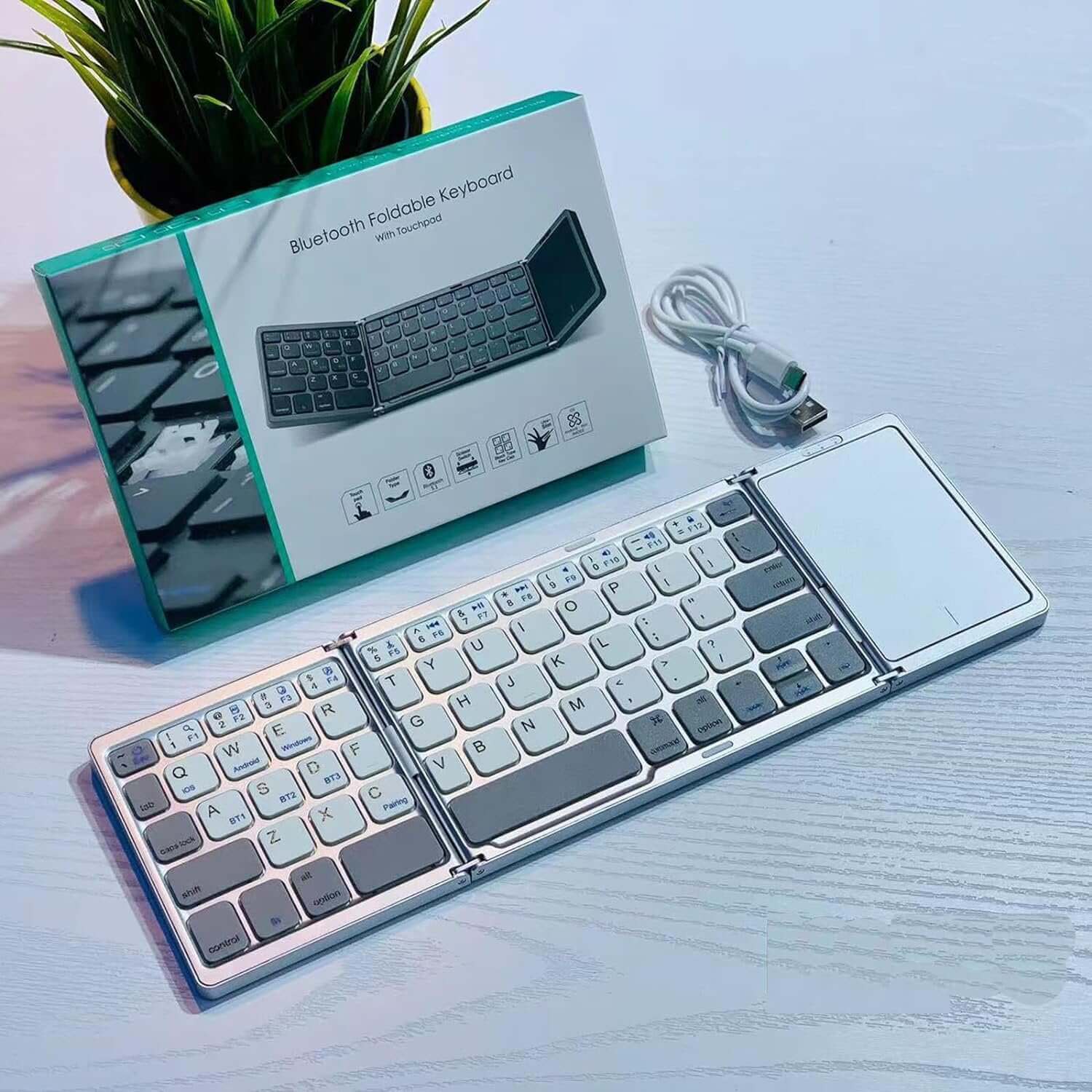Portable Mini 3 Layer Foldable Bluetooth Keyboard with Trackpad