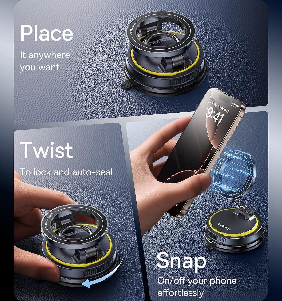 Baseus Magnetic Car Mount Phone Holder Vacuum Suction Cup