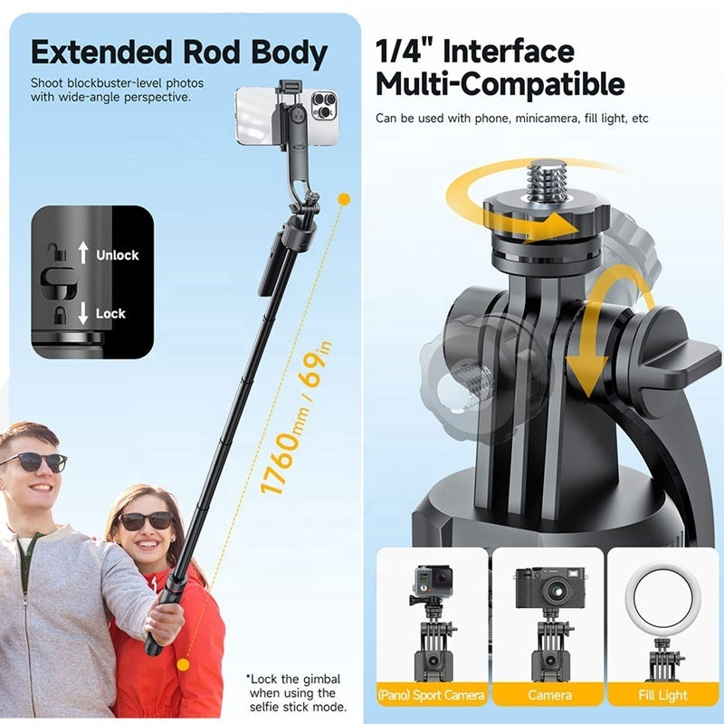Selfie Stick 360 Rotate Face Tracking Auto Pop Open tripod Max 1.76m