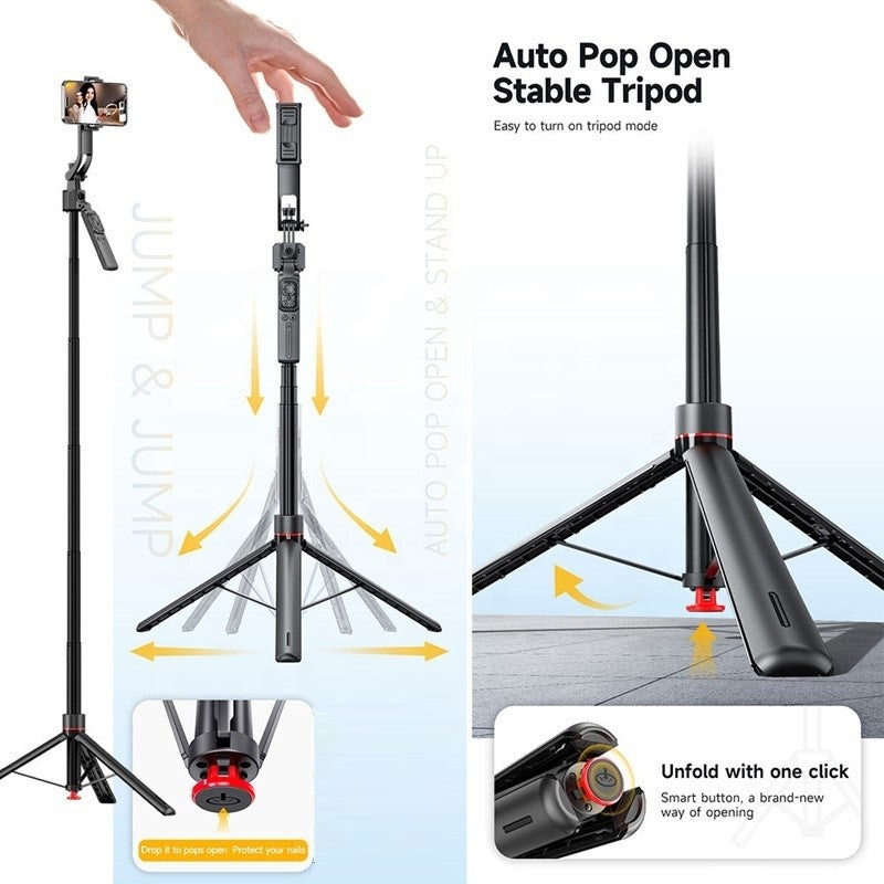 Selfie Stick 360 Rotate Face Tracking Auto Pop Open tripod Max 1.76m