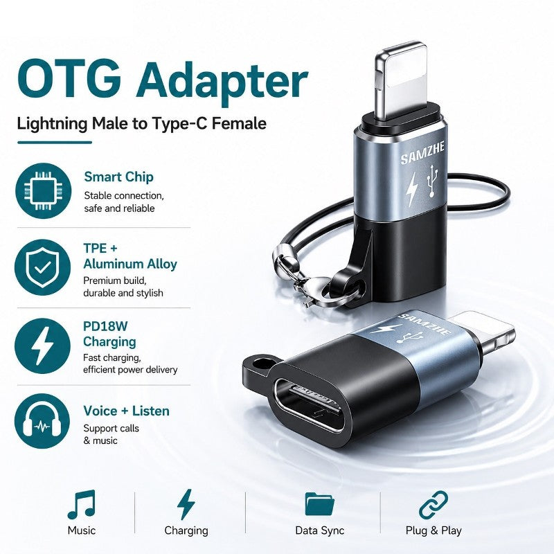 USB-C Female to Lightning Male Converter OTG Adapter