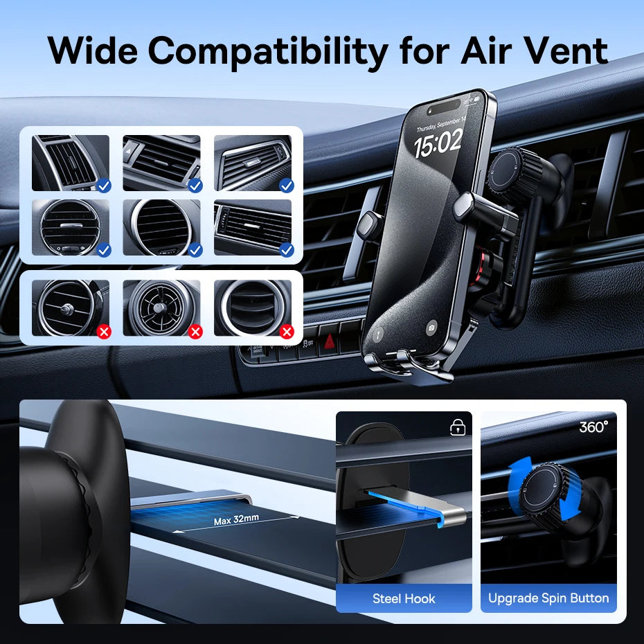 Auto Clamping Gravity Car Phone Holder Air Vent Mount