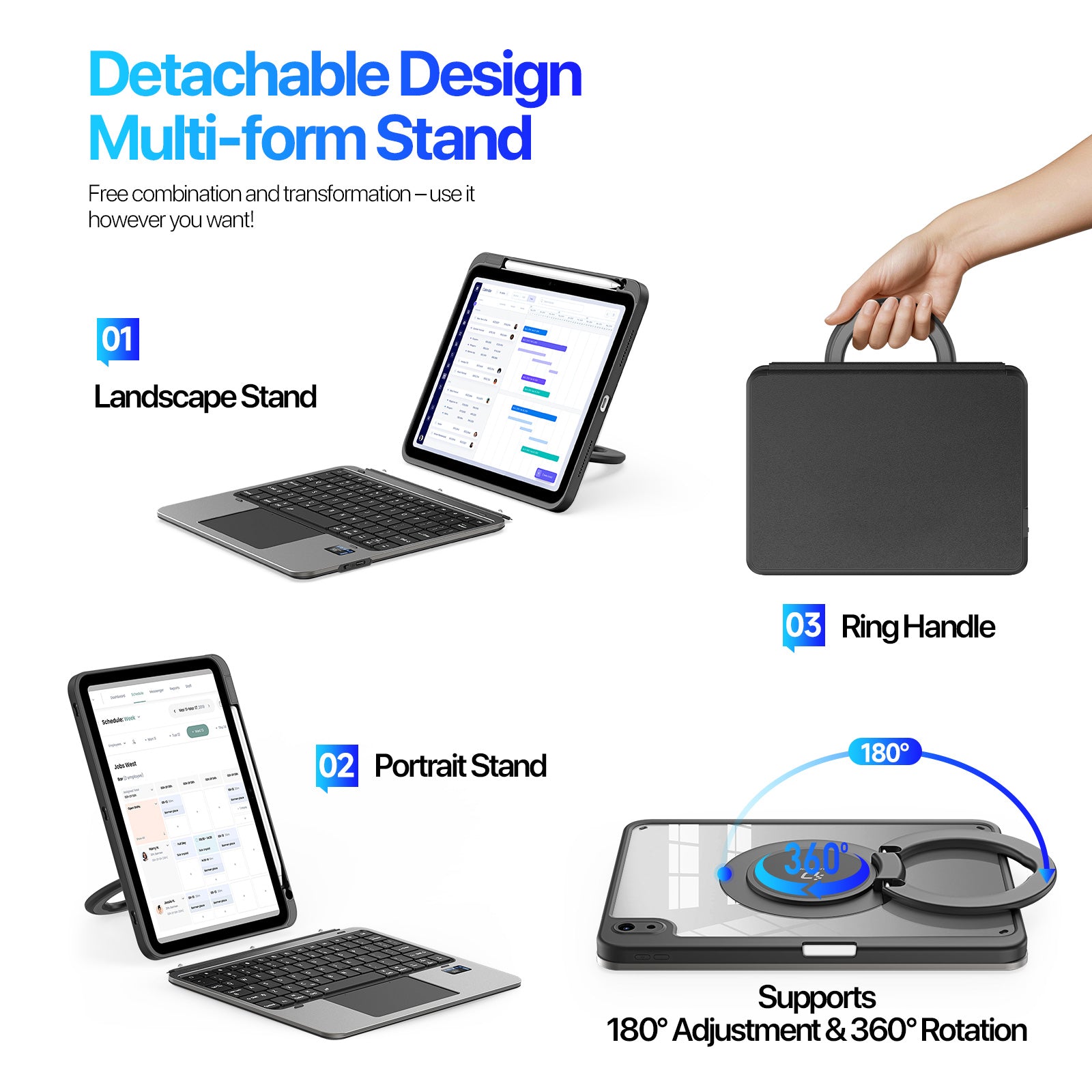 iPad 10th / A16 (2025) Detachable Keyboard with Touchpad Kickstand Cover