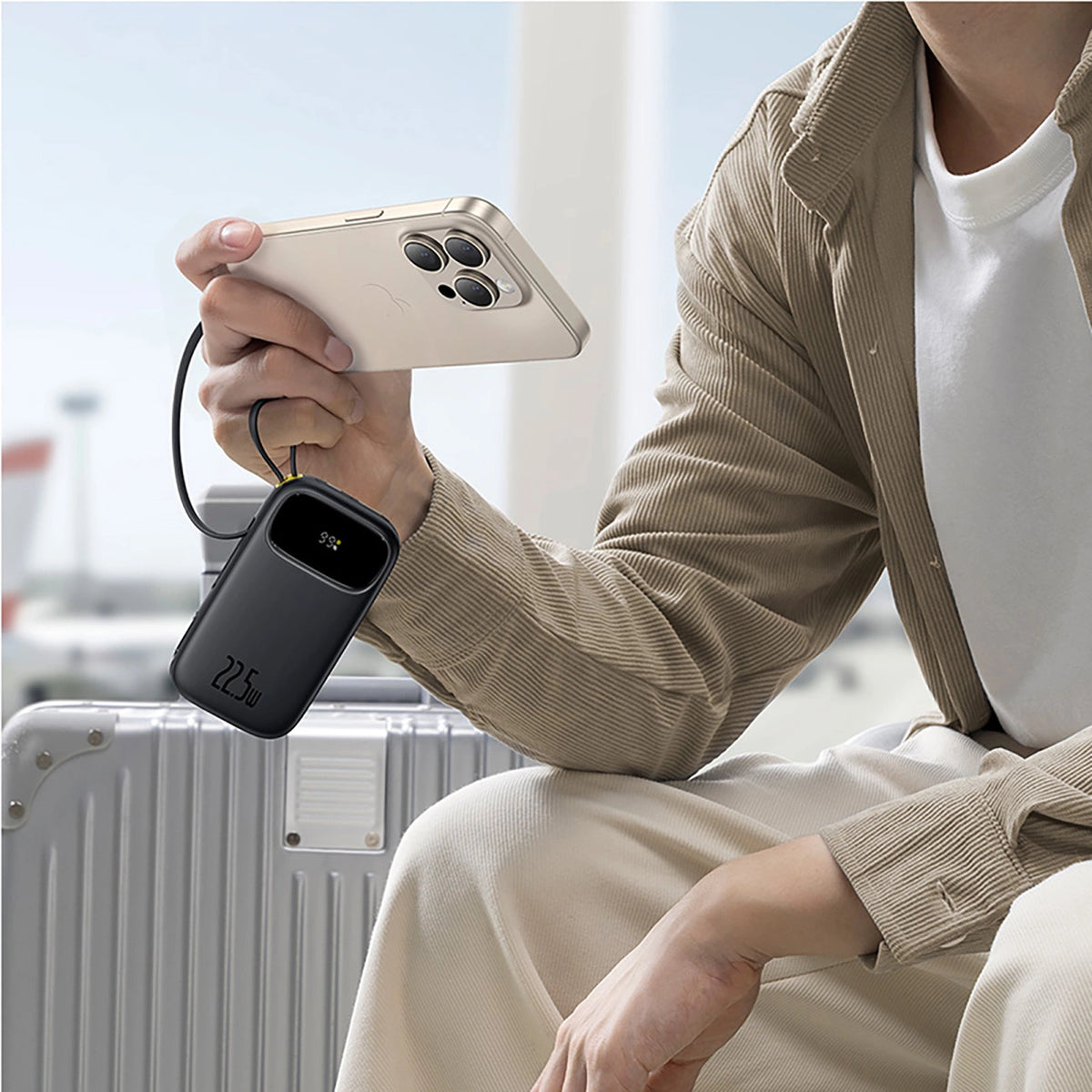 Baseus 20000mAh Powerbank Digital Display With Built-in Cables USB-C + Lightning