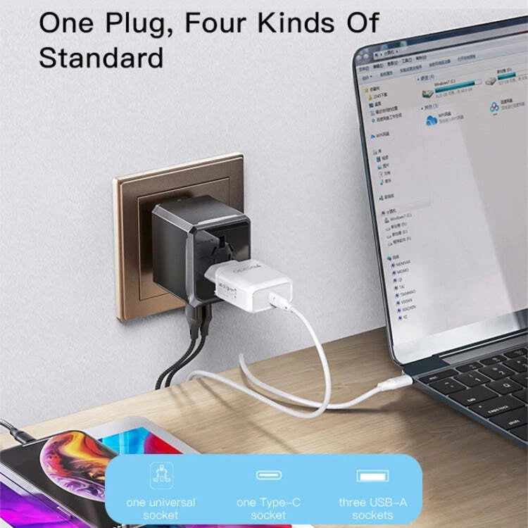 Universal Travel Charger Plug Adapter with 3xUSB 1x Type-C ports