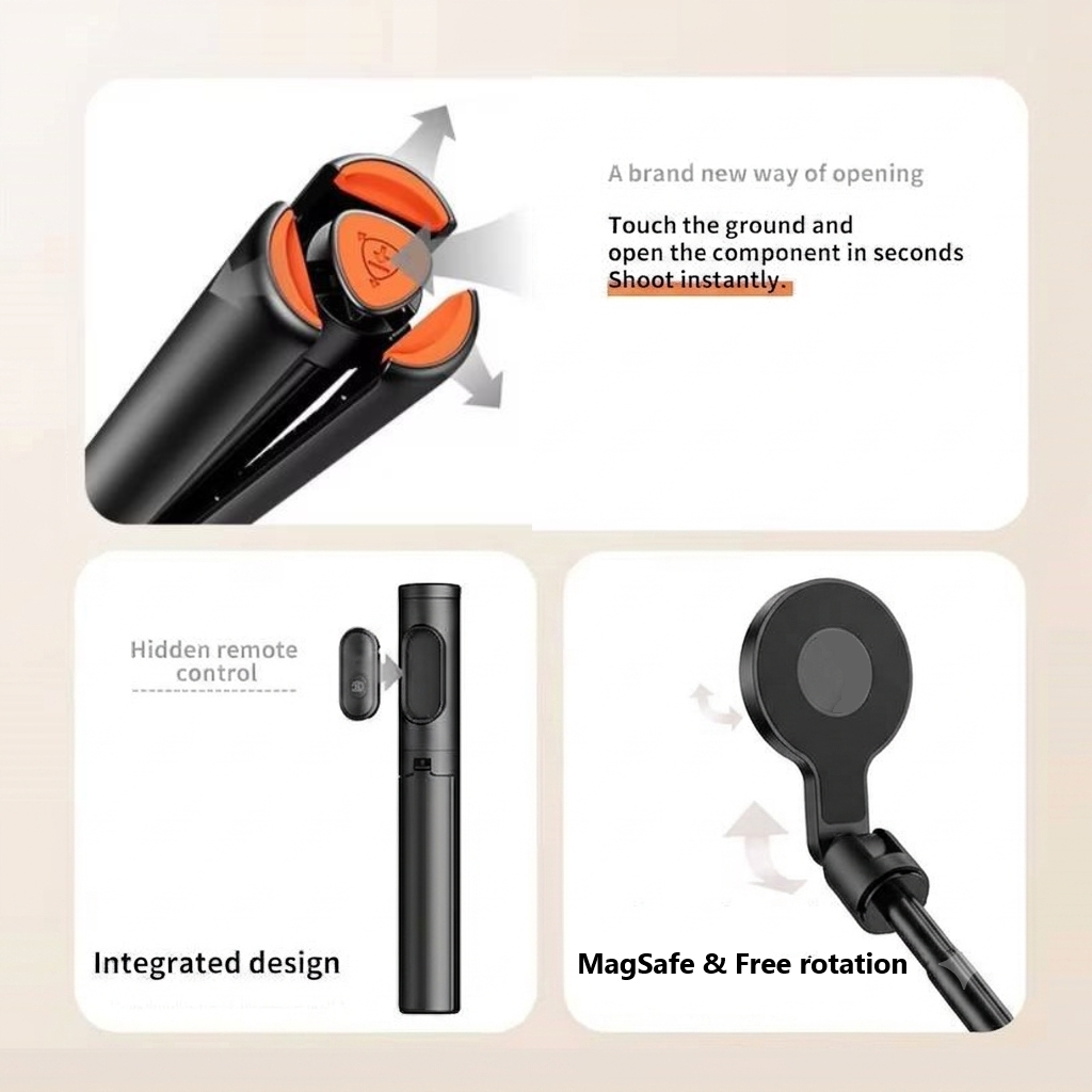 MagSafe Phone Selfie Stick with One-Touch Pop-Out Base