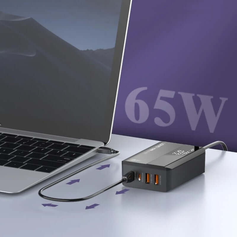 65W USB-C/Type-C Fast charger USB Quick charging 4 ports with Digital Display