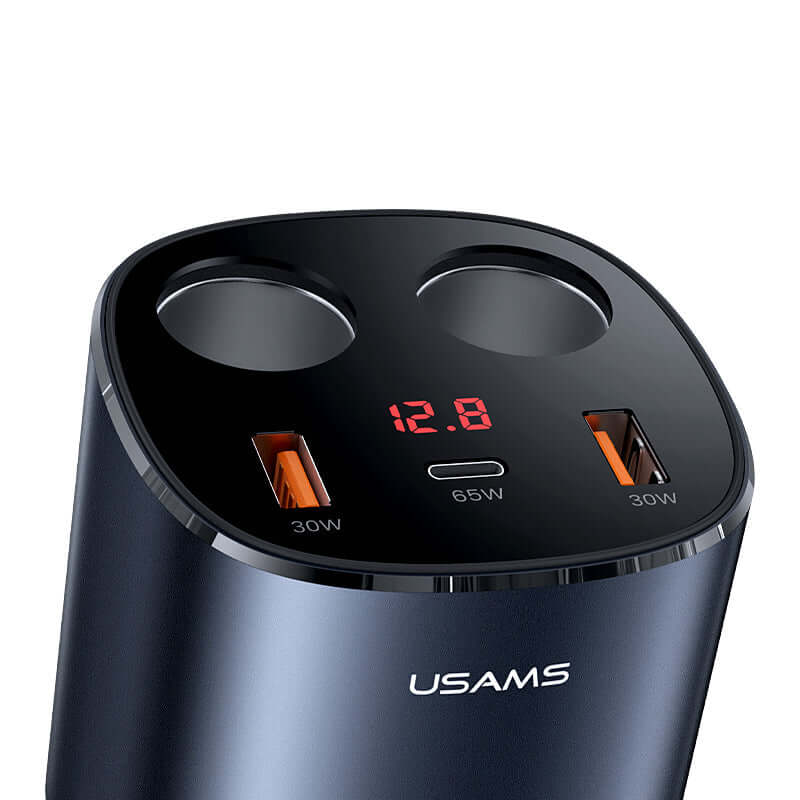 Digital Display Fast Car Charger 2 USB Port + 1 Type C Port + Dual Cigarette Lighters Total 245W